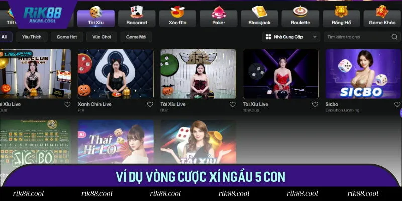 Ví dụ vòng cược xí ngầu 5 con