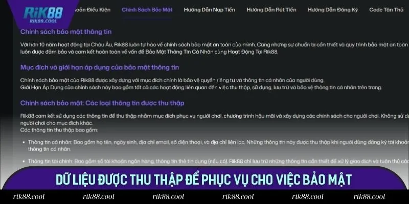 Dữ liệu được thu thập để phục vụ cho việc bảo mật