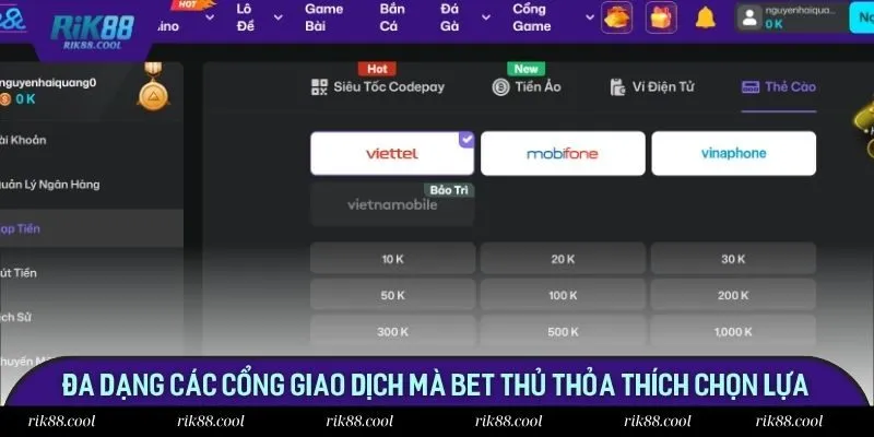 Đa dạng các cổng giao dịch mà bet thủ thỏa thích chọn lựa Đa dạng các cổng giao dịch mà bet thủ thỏa thích chọn lựa